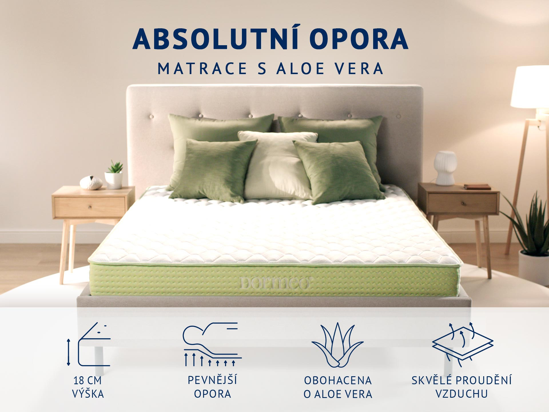 Matrace Dormeo Aloe Vera+ Memory 18 cm. Středně tvrdá s Aloe Vera, paměťová pěna, pěna Ecocell®