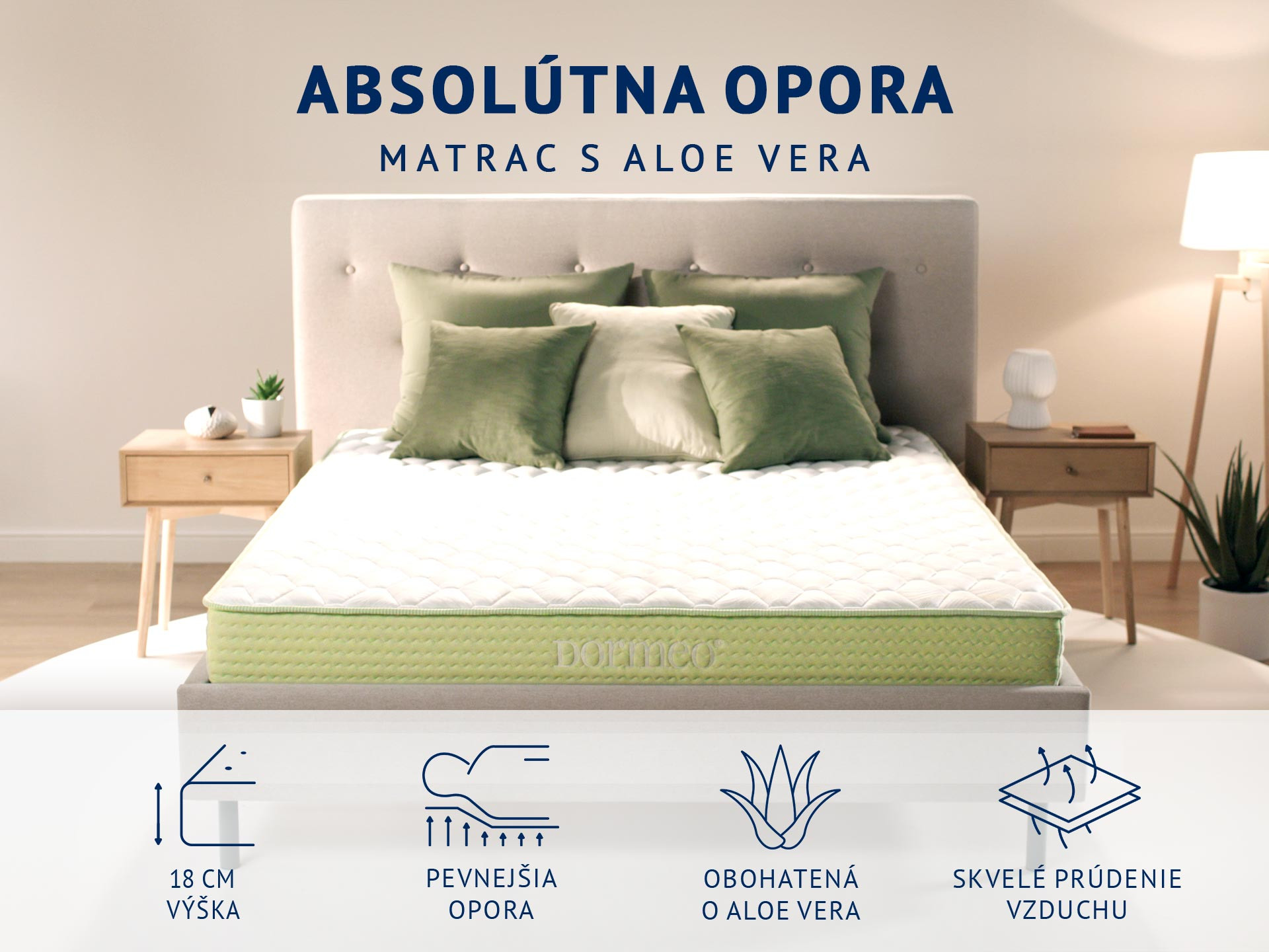Matrac Dormeo Aloe Vera+ Memory 18 cm. Stredne tvrdý, s aloe vera, pamäťová pena, pena Ecocell®