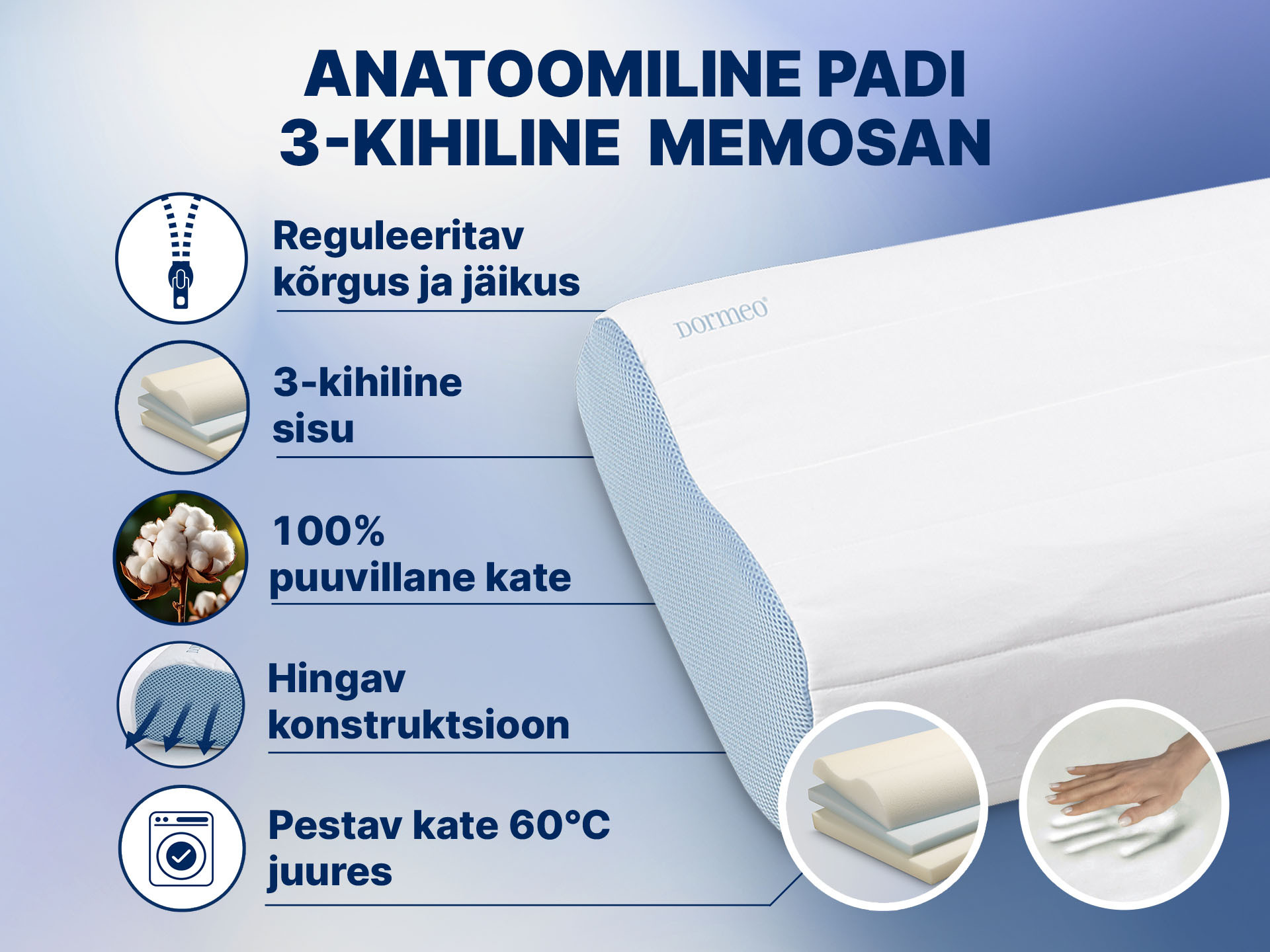 Anatoomiline padi 3-kihiline V3 Memosan Dormeo