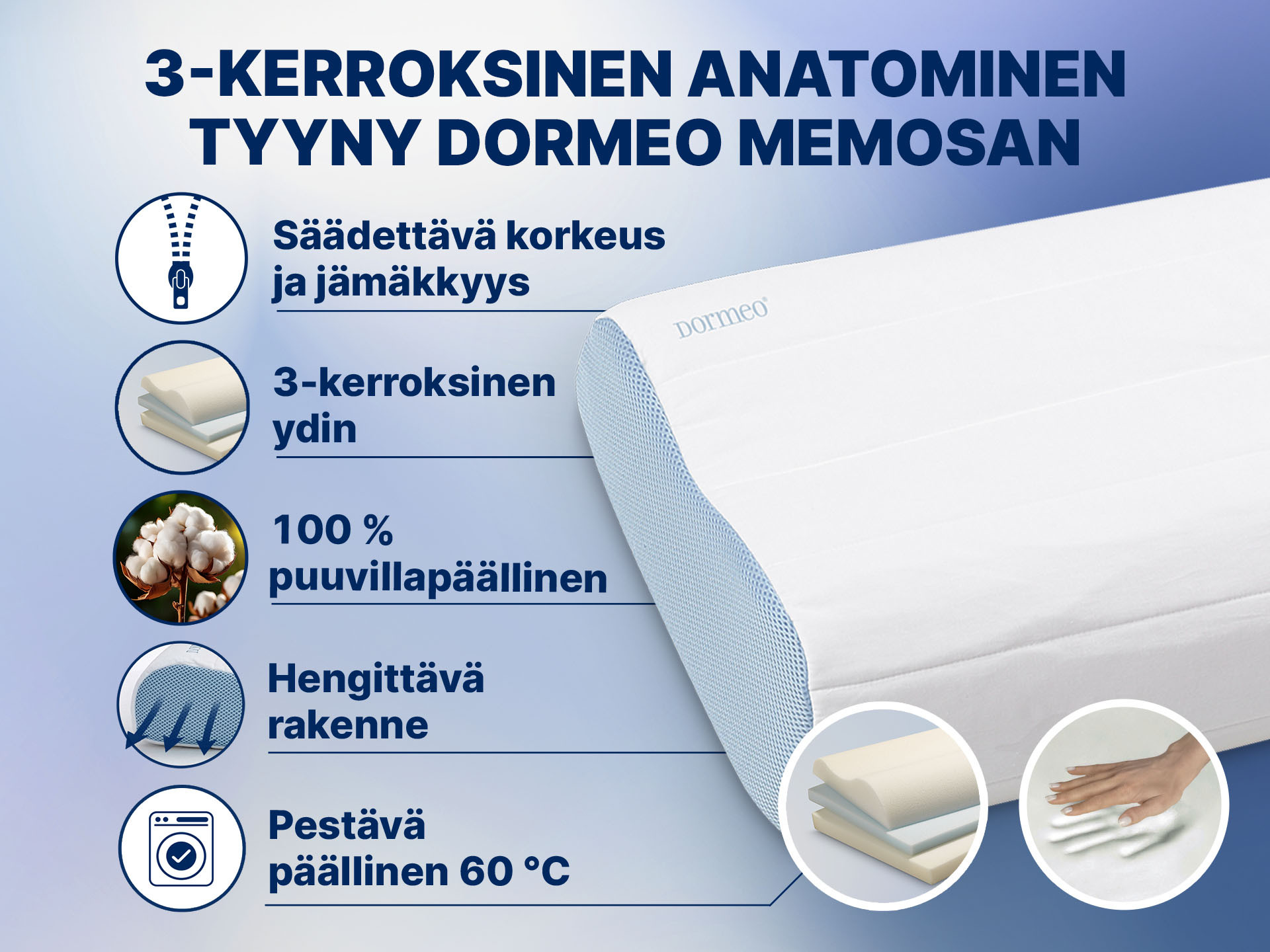 3-Kerroksinen anatominen tyyny Dormeo Memosan