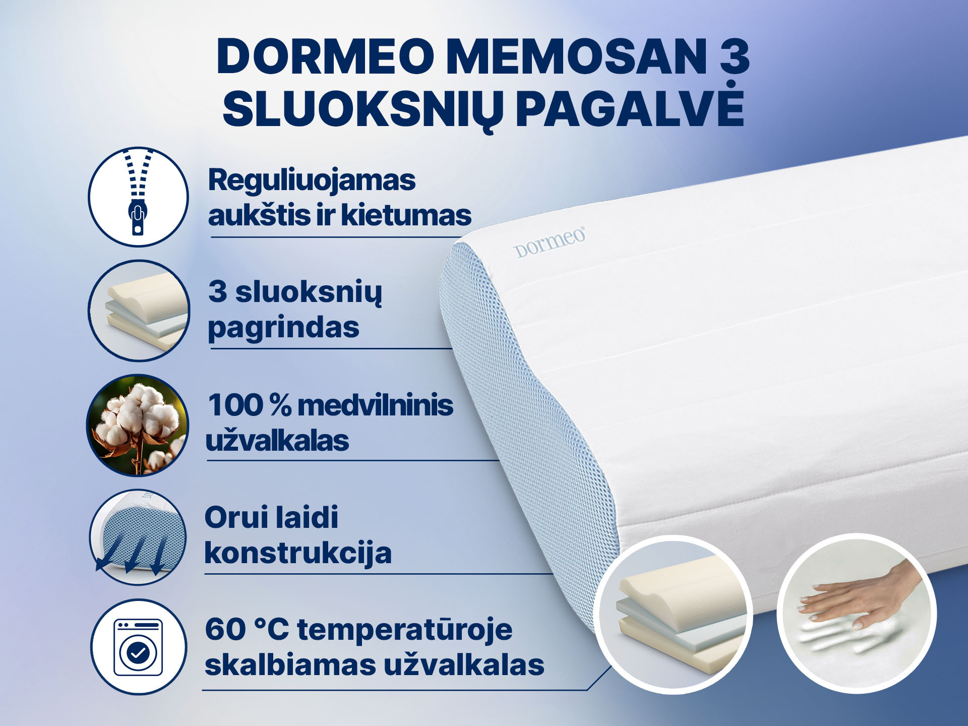 Dormeo Memosan trisluoksnė pagalvė
