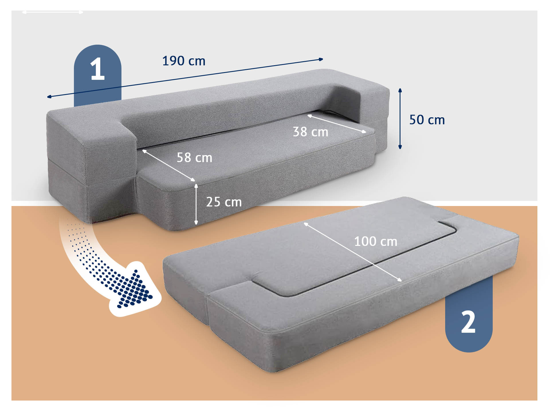 Dormeo 2in1 sulankstoma sofa-lova šviesiai pilka | Dormeo